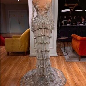 Elegant Silver Beaded Gown